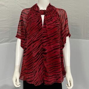 Rachel Roy Zebra Chiffon Blouse Animal Print Red Work Top